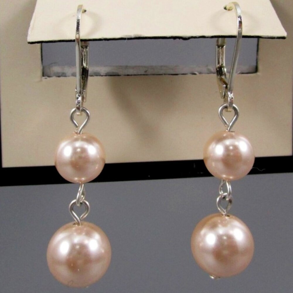 NAPIER Romantic Silver Blush Pearl Double Drop Lever Back Earrings**NEW!